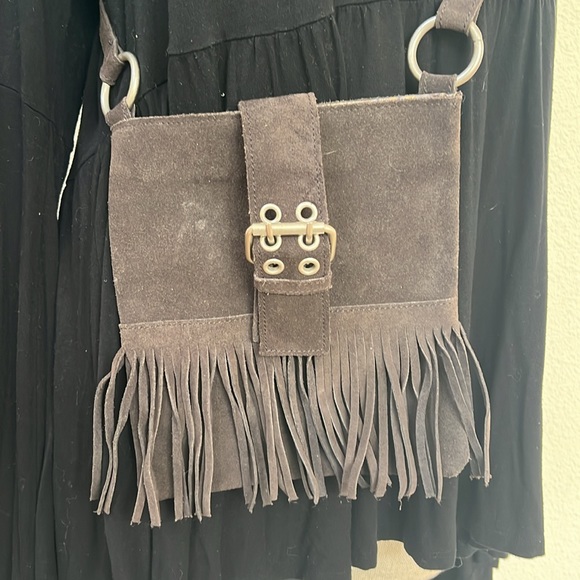 Vintage 1970s Chocolate Brown Suede Boho Crossbody Bag - Picture 2 of 6